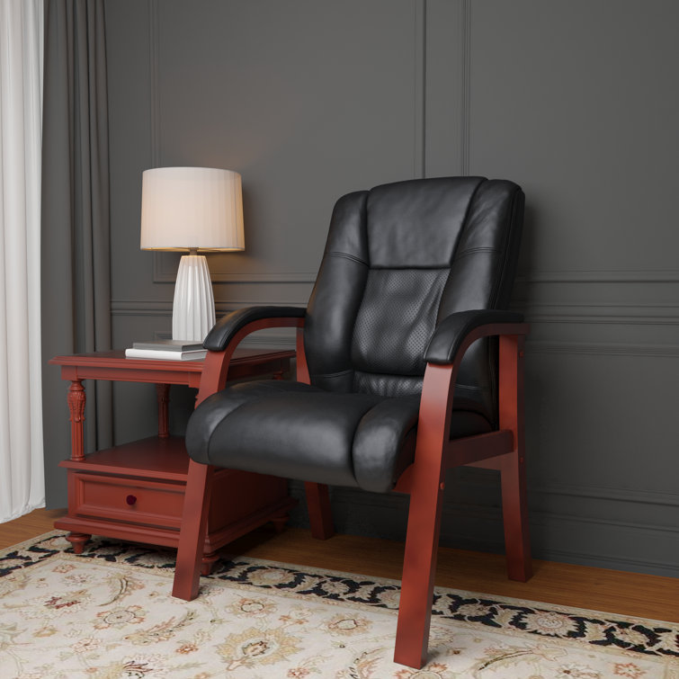 Symple Stuff 26" W Leather Seat Waiting Room Chair with Wood